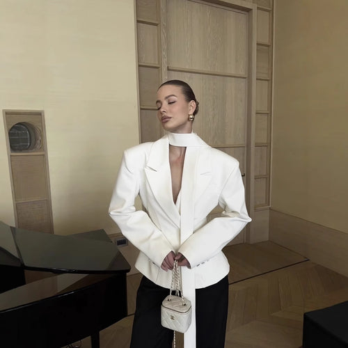 Women's blazer jacket with elegant bow detail and fitted cut Amarae
