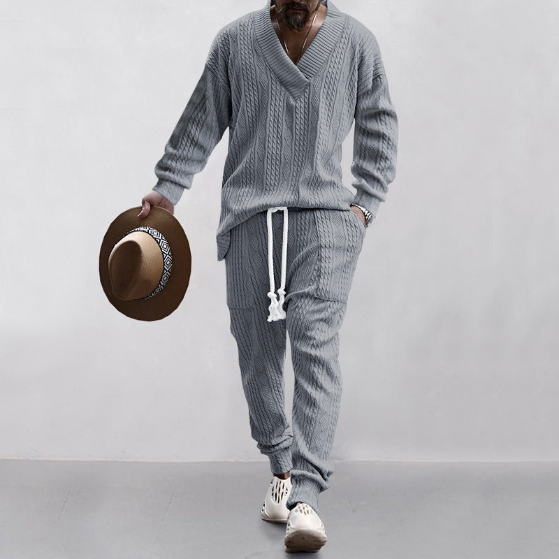 Men's knitted suit with V-neck and drawstring Lune London