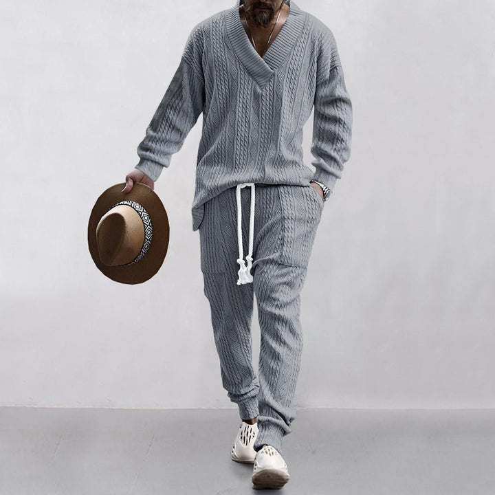 Men's knitted suit with V-neck and drawstring Lune London