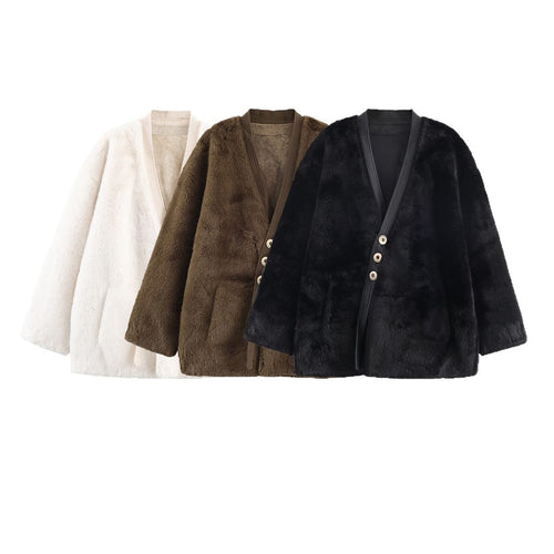 Soft flannel jacket for women with button closure and side pockets Amarae