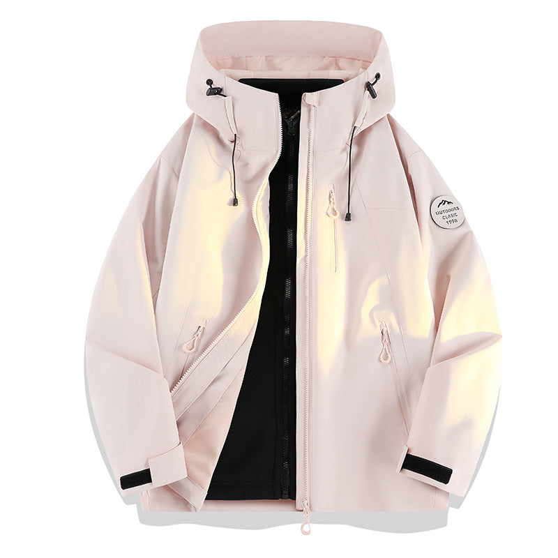 Women Lightweight Waterproof Hooded Jacket with Teddy Charm and Concealed Zipper Pockets Amarae