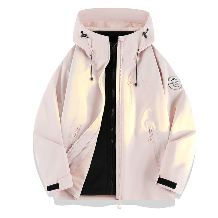 Women Lightweight Waterproof Hooded Jacket with Teddy Charm and Concealed Zipper Pockets Amarae