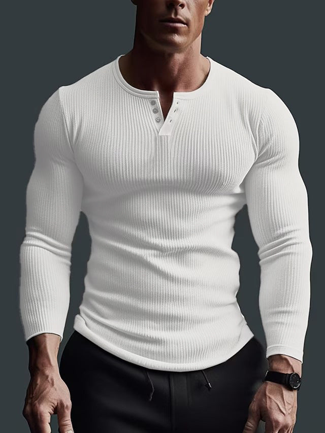 Long Sleeve Button-Up Shirt for Men with Modern Rib Design Amarae