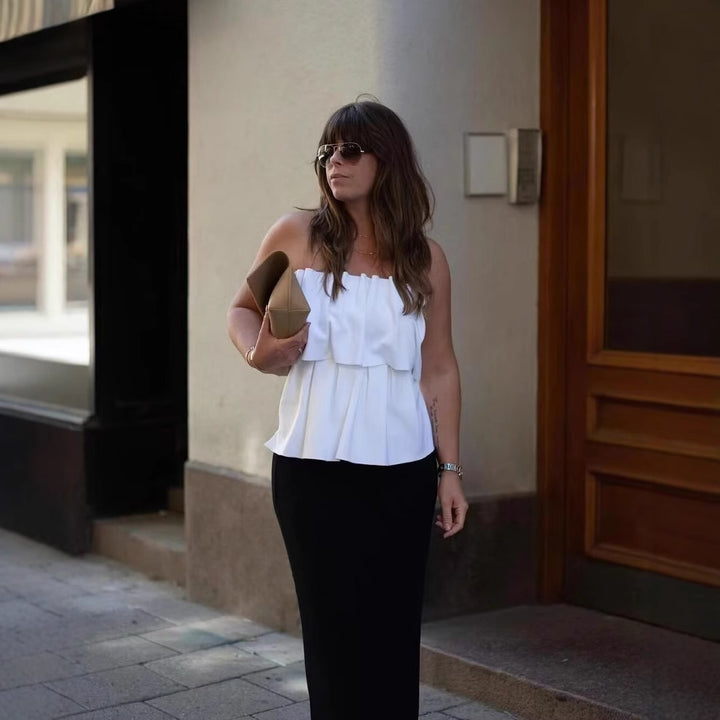 Sleeveless top for women with voluminous ruffle design Lune London