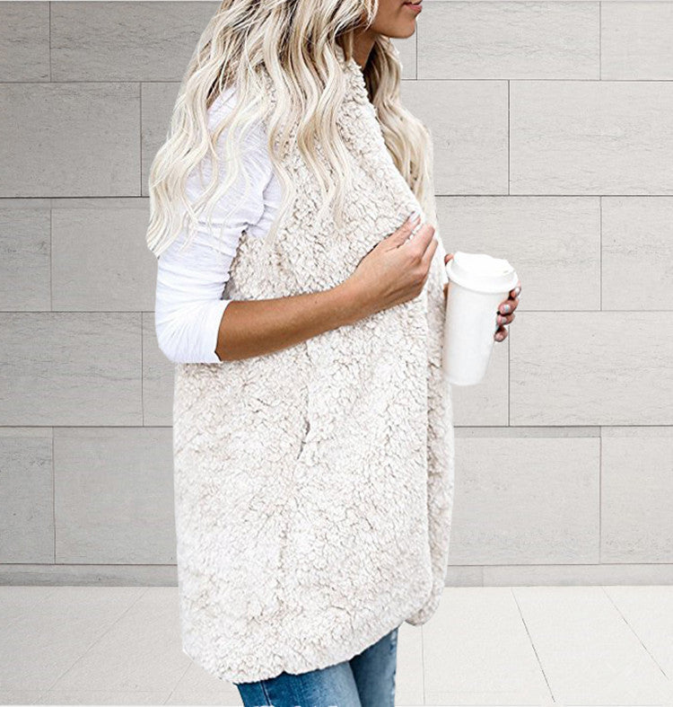 Ladies Cozy Vest Made Of Lambskin Imitation Lune London