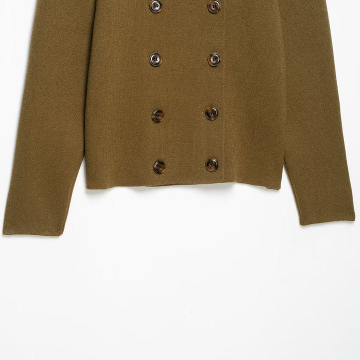 Women's Double-Breasted Cropped Cardigan with Stand-Up Collar Amarae