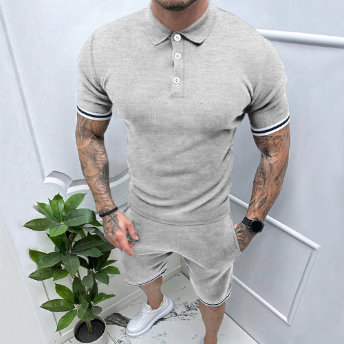 Men's Short Sleeve Sports Set with High-Quality Contrast Stripes and an Elastic Waist Amarae