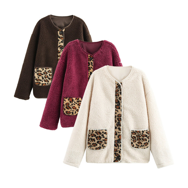 Teddy fleece jacket for women with animal pattern and practical patch pockets Lune London
