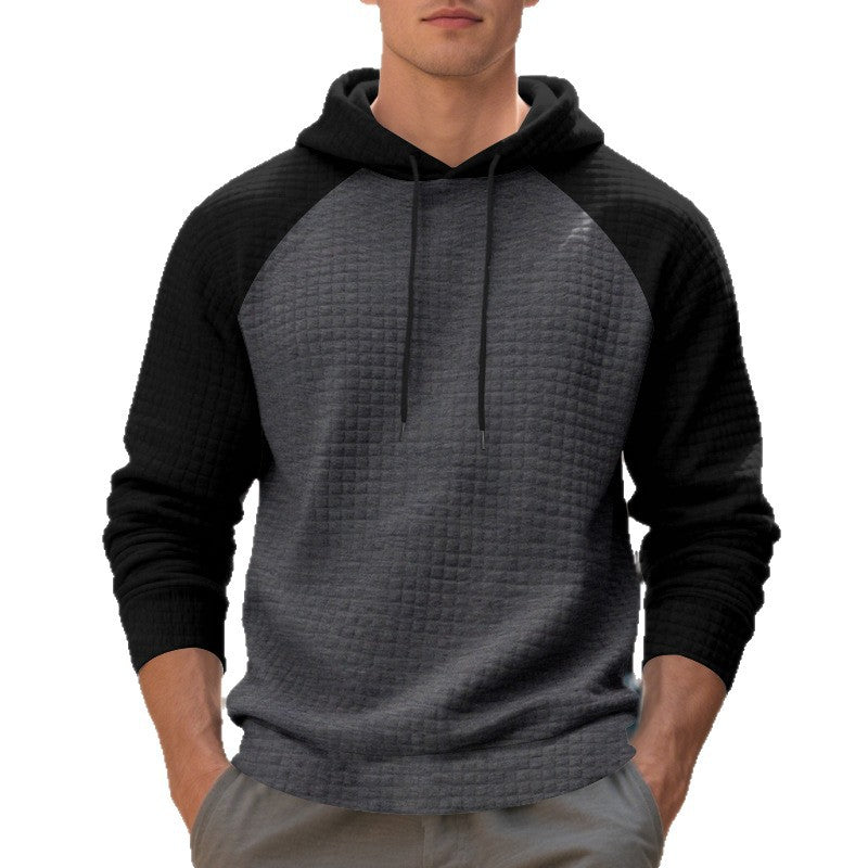 Men's textured fabric hooded sweatshirt with contrasting color sleeves Lune London