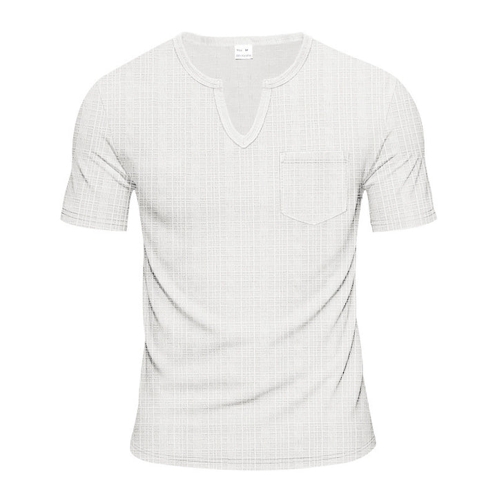 Short trendy short-sleeve shirt for men with structure and Henley collar Lune London