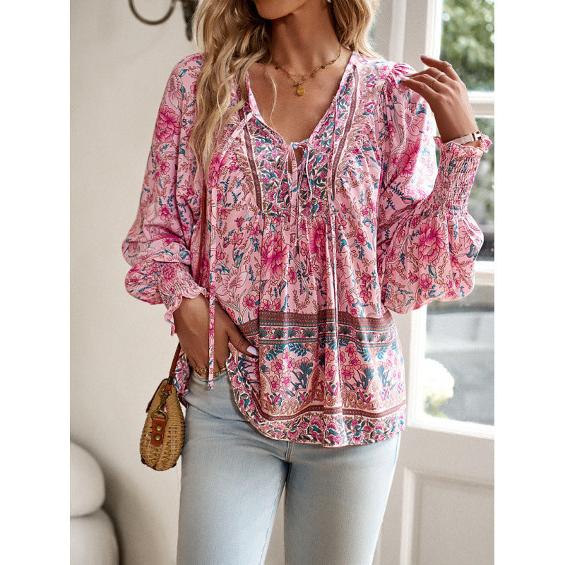 Lightweight women's blouse with floral pattern and detailed laces Lune London