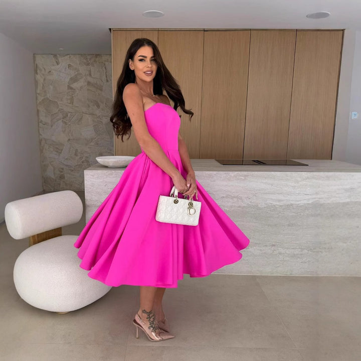 Lune London Strapless Flared Midi Dress