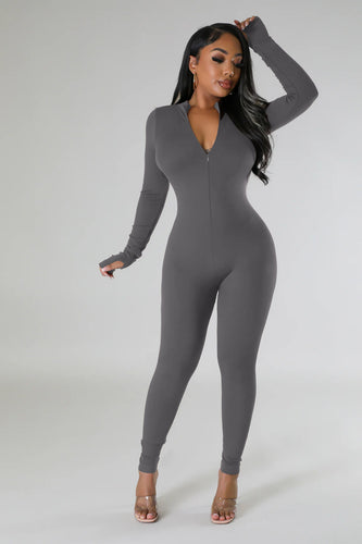 Fitted long jumpsuit for women with full zip Amarae