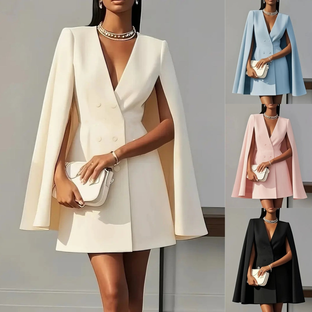 Ladies Cape Blazer Dress with Double Breasted and Flared Skirt Amarae