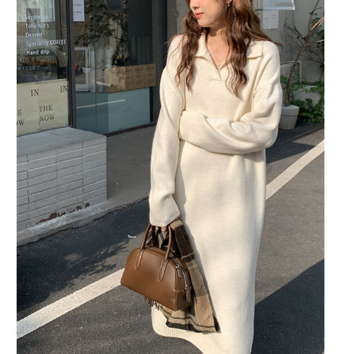 Robe polo à manches longues pour femmes en matériau tricoté doux Chic & Stil