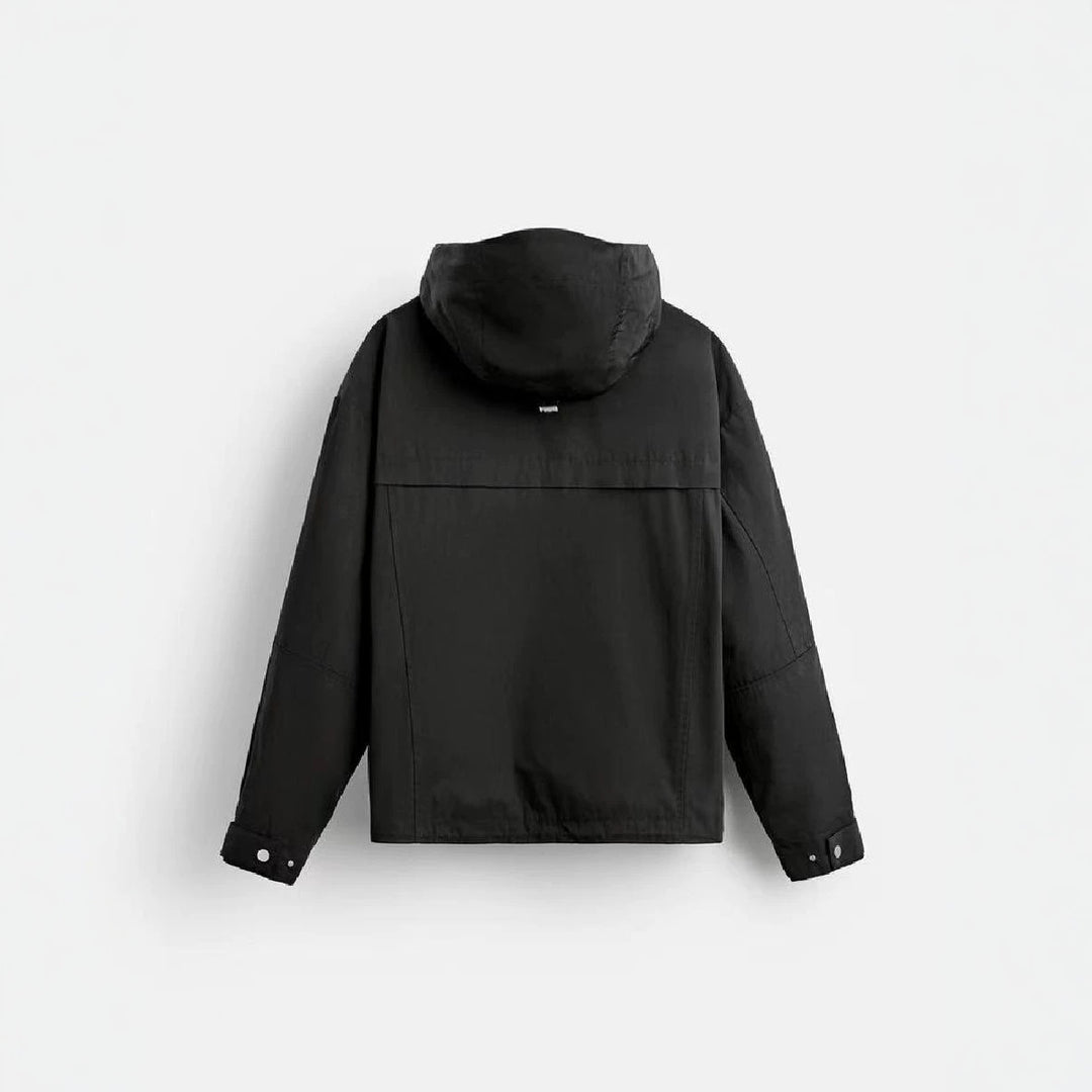 Men's short-cut hooded blouson jacket with patch pockets and two-way zipper Amarae
