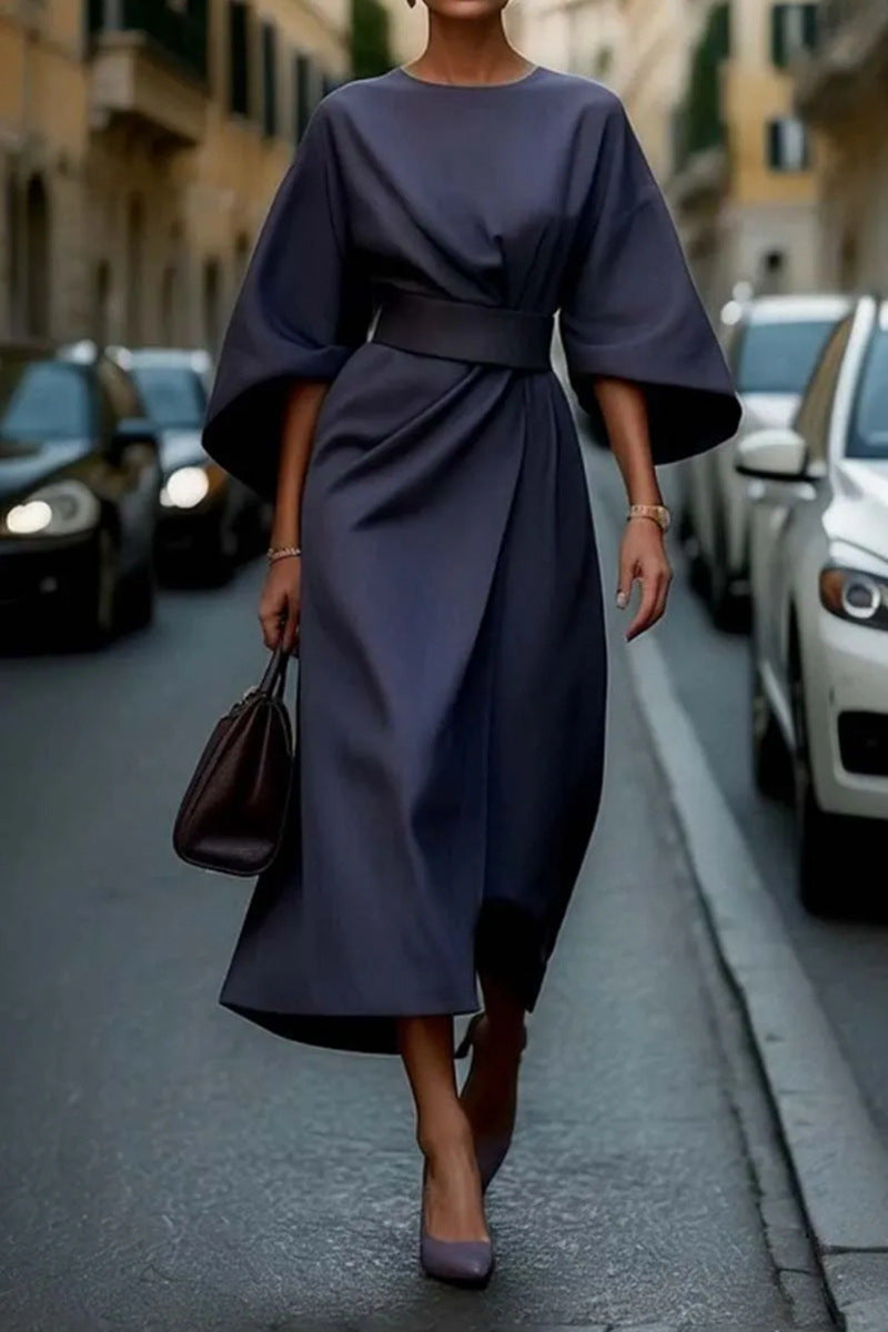 Elegant maxi dress for women with puff sleeves and a fitted belt Lune London