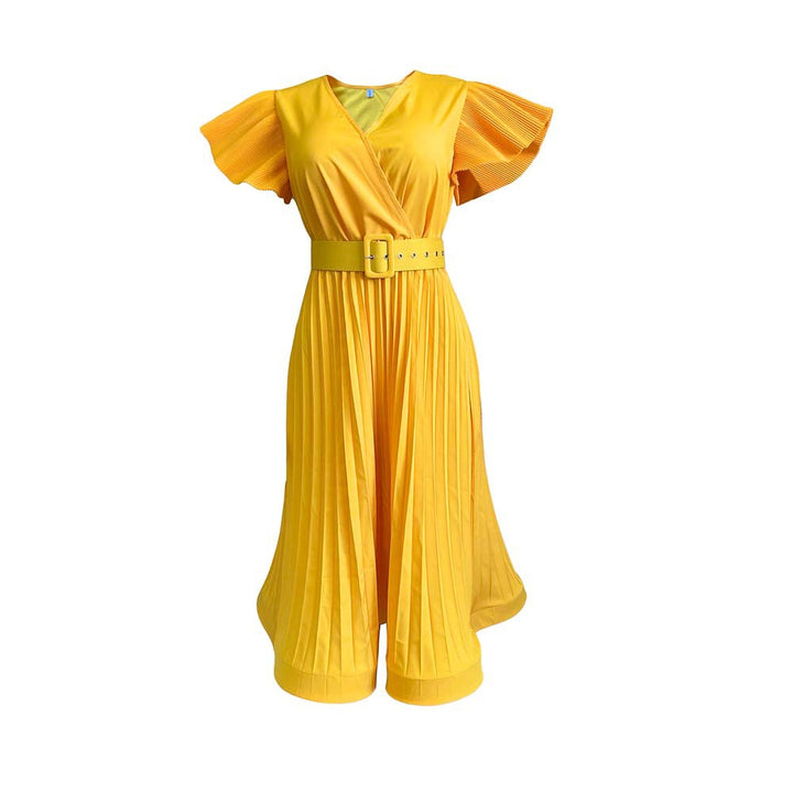 Wrap dress for women with elegant pleated folds and a fitted belt Lune London