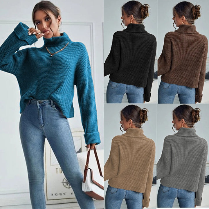 Thick knit sweater for women with a high neck and relaxed fit Lune London
