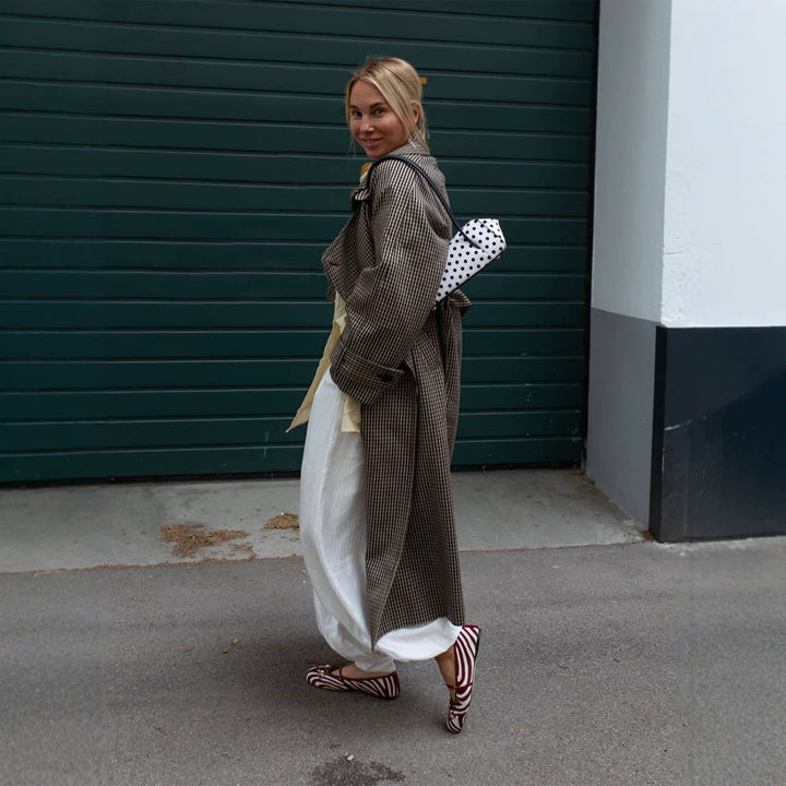 Women Oversize Coat in Glencheck with Wide Lapels and Dropped Shoulder Amarae