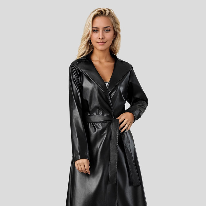 Ladies Elegant Chic and Stylish Faux Leather Trench Coat