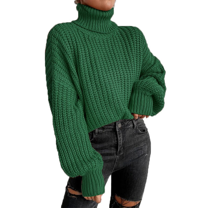 Thick knitted sweater for women with high collar and dropped shoulders Lune London