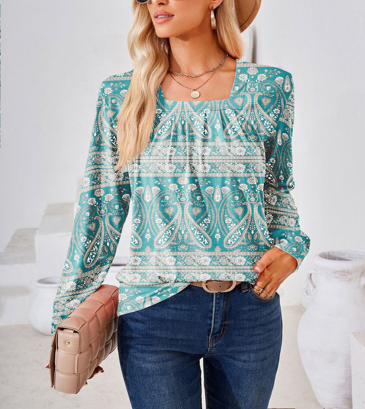 Floral long sleeve blouse for women with elegant square neckline Lune London