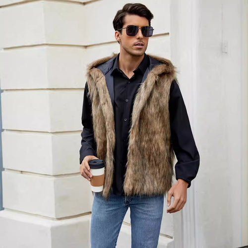 Men's vest with elegant faux fur and hood Amarae