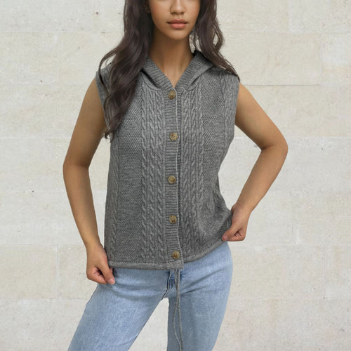 Ladies cardigan knit with hood and pretty cable pattern Amarae