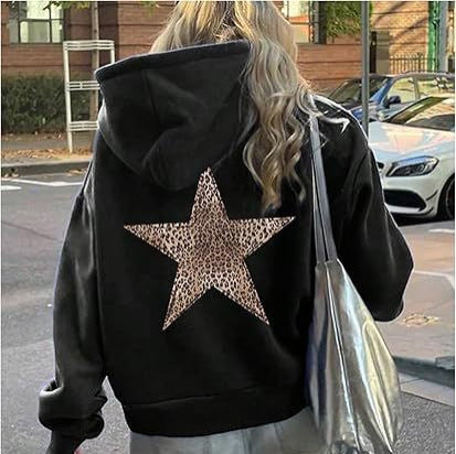 Haut à capuche pour femme avec grand motif étoile imprimé léopard Chic & Stil