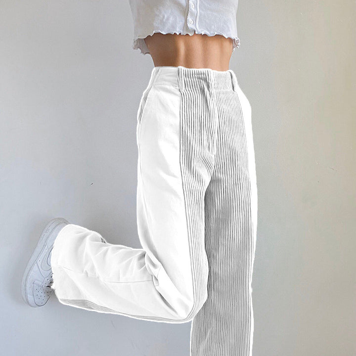 High-waisted corduroy pants for women with permanent pleats Lune London