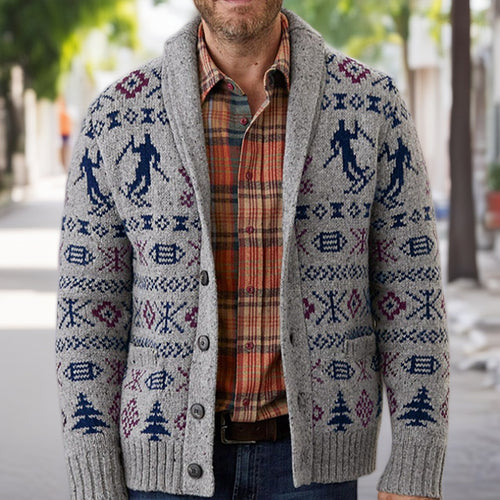 Men's knitted jacket with exclusive Norwegian pattern and practical pockets Amarae