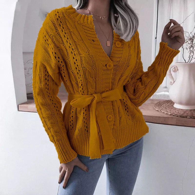 Women's knit jacket with belt and Amarae texture