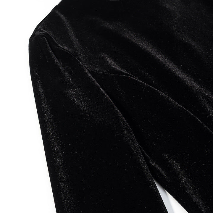 Women’s velvet blouse with lace trim and curved slit neckline Amarae