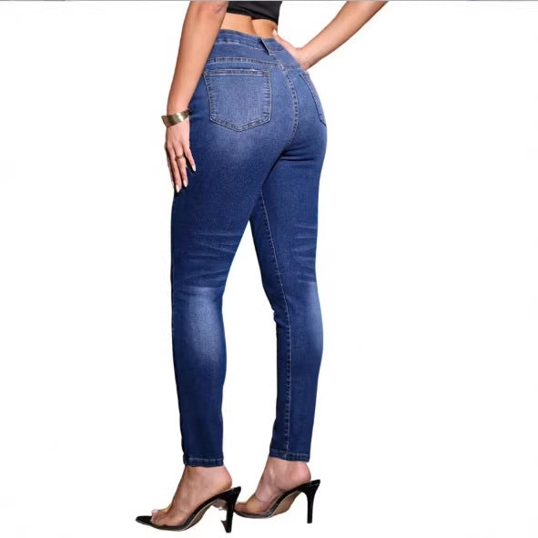 Women High-waisted Sculpting Skinny Jeans with visible multi-button placket and shaping butt lift Amarae