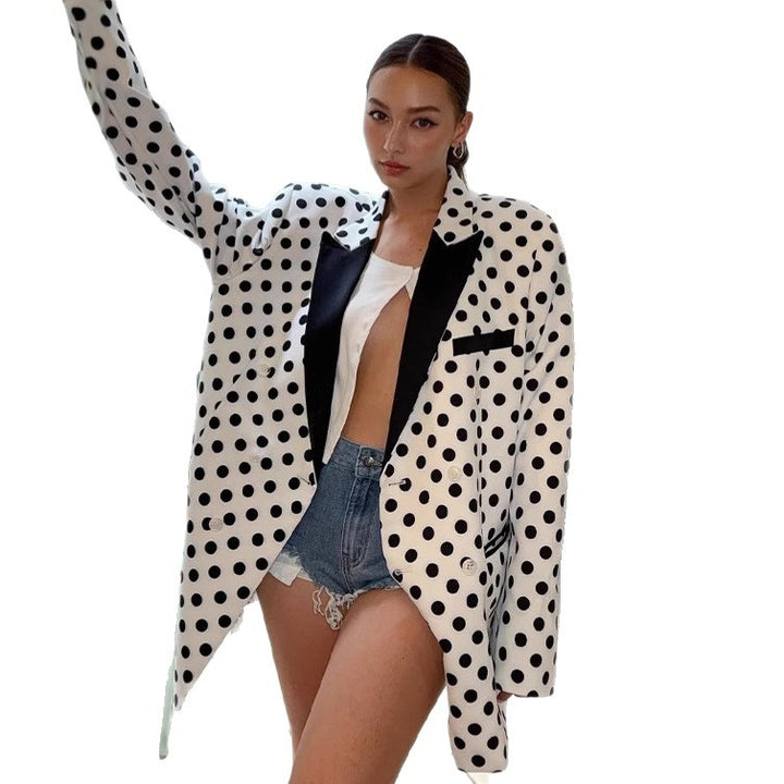 Women's Oversized Polka Dot Blazer with Contrasting Lapels and Boxy Silhouette Amarae