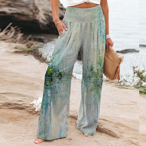 Palazzo pants for women with floral pattern and elastic waist Amarae