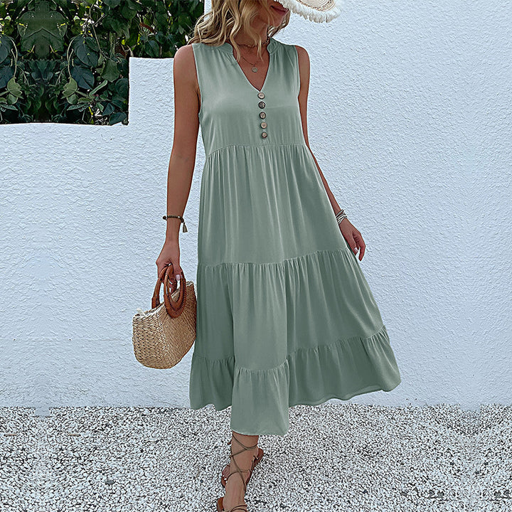Lune London Women's Sleeveless Maxi Dress with Ruffle Detail