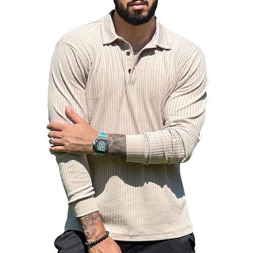 Long-sleeve polo shirt for men with ribbed structure and modern button details Amarae