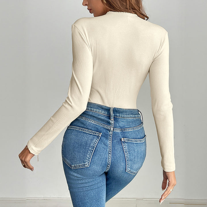 Long sleeve women's blouse with decorative button placket and fine ribbed pattern Lune London