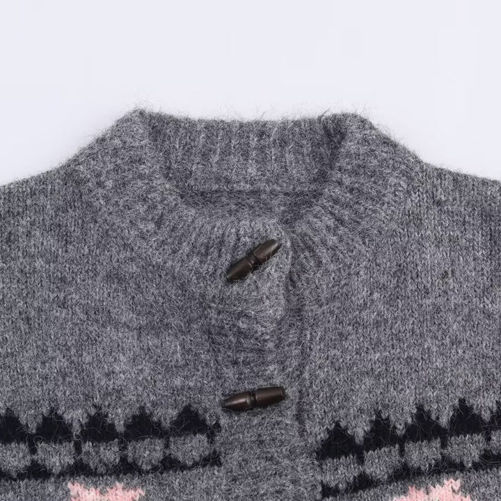 Women's Two-Piece Knit Set with Norwegian Pattern Cardigan and Flared Skirt Amarae