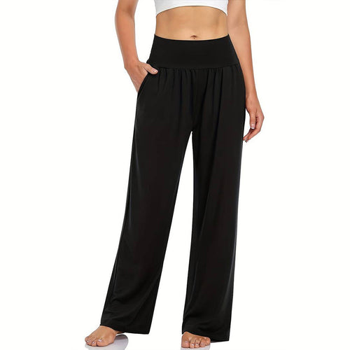 Pantalons larges en jersey pour femmes avec taille élastique et design taille haute Chic & Stil