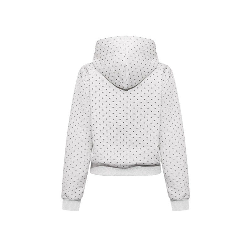Women's hoodie with polka dot, college print, and ribbed hem Amarae