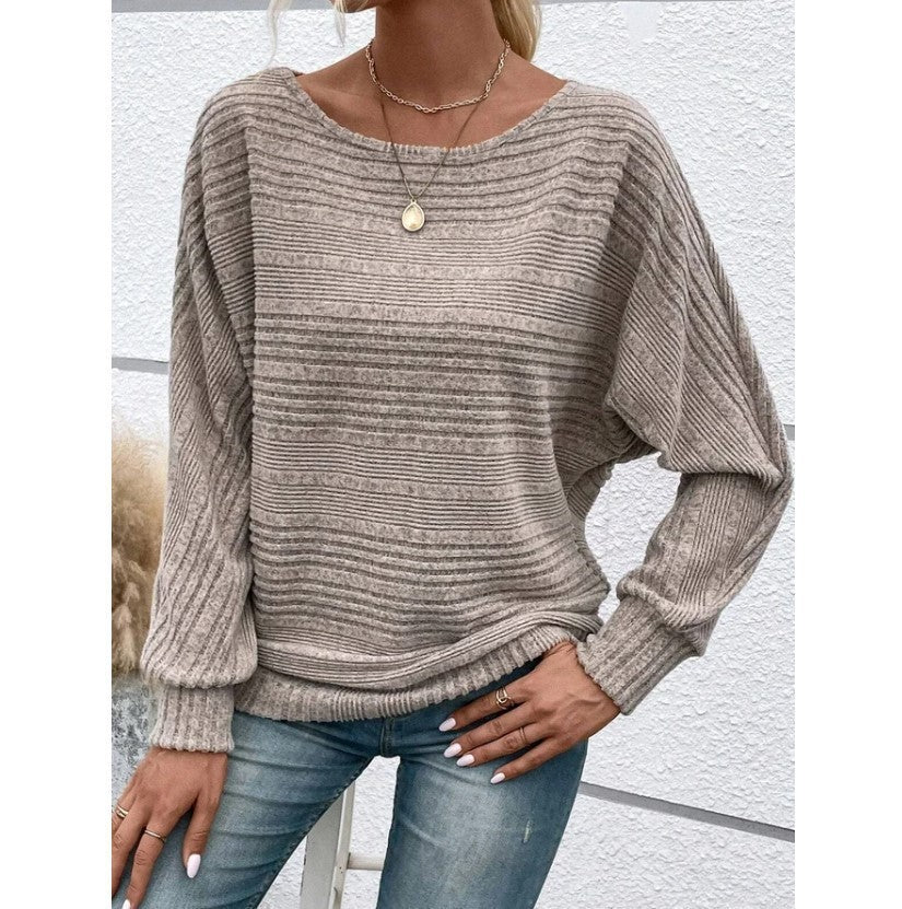 Pull décontracté pour femmes avec motif rayé texturé et manches larges Chic & Stil