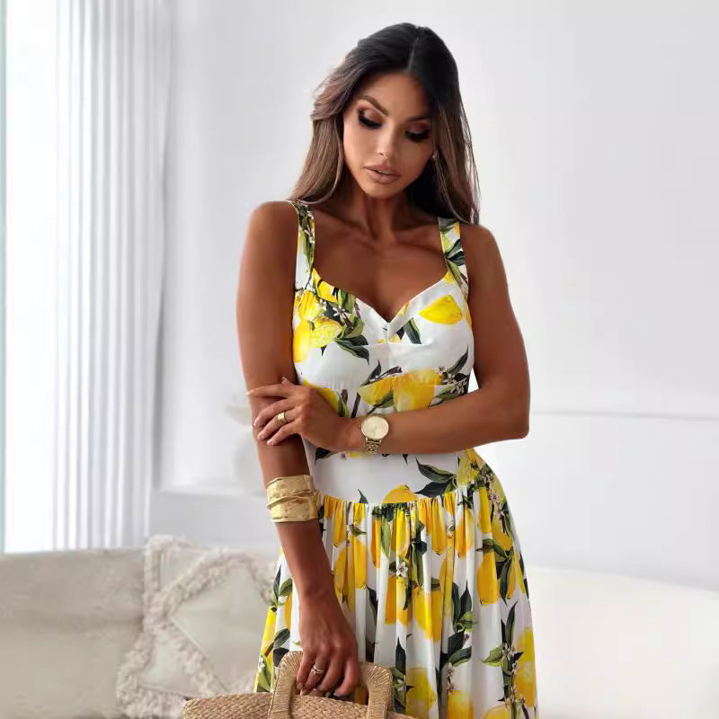 Ladies Printed Lemon Maxidress Lune London