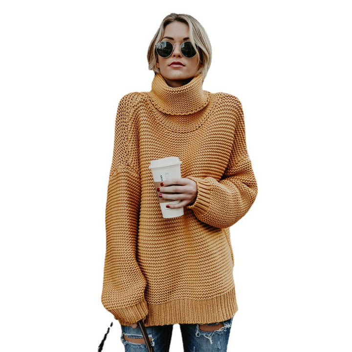 Ladies Soft Knit Sweater with High Collar and Textured Surface Lune London