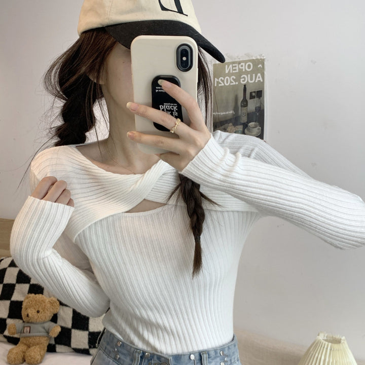 Women's long sleeve shirt with open shoulder area and rib knit pattern Lune London