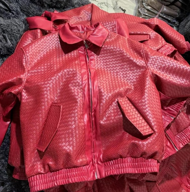 Faux leather bomber jacket for women with structured design and elastic waist Lune London