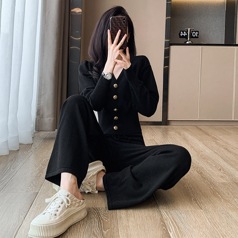 Women's knitted long sleeve jumpsuit with elastic waistband Lune London