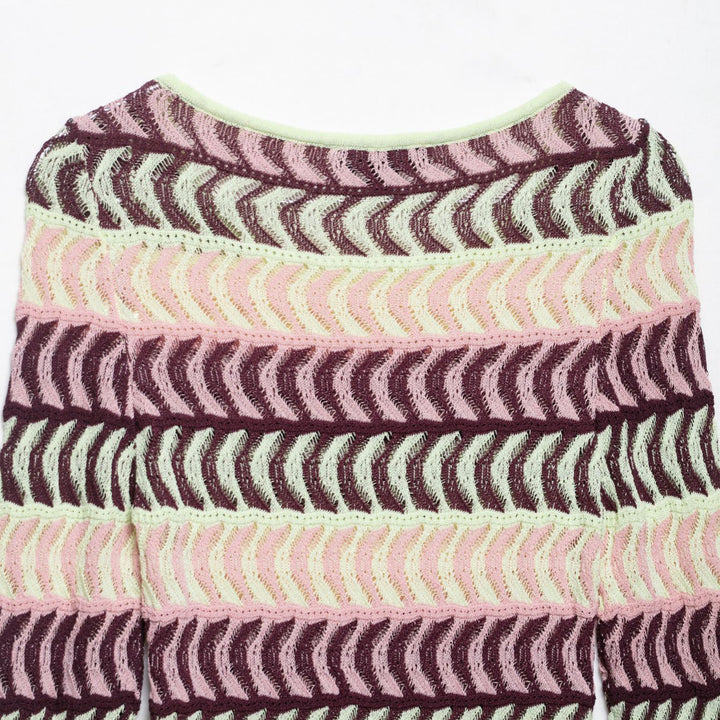 Women High Knit Long Sleeve Top with Fashionable Wave Pattern Lune London